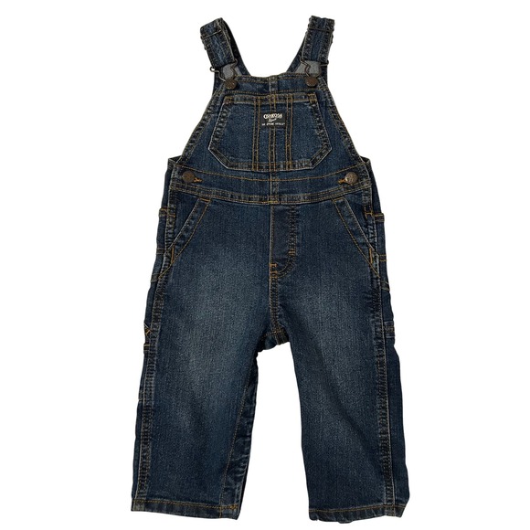 OshKosh B'Gosh Denim Overalls Baby Vestback Dark Wash Utility Pocket Snap Bottom - Picture 1 of 5